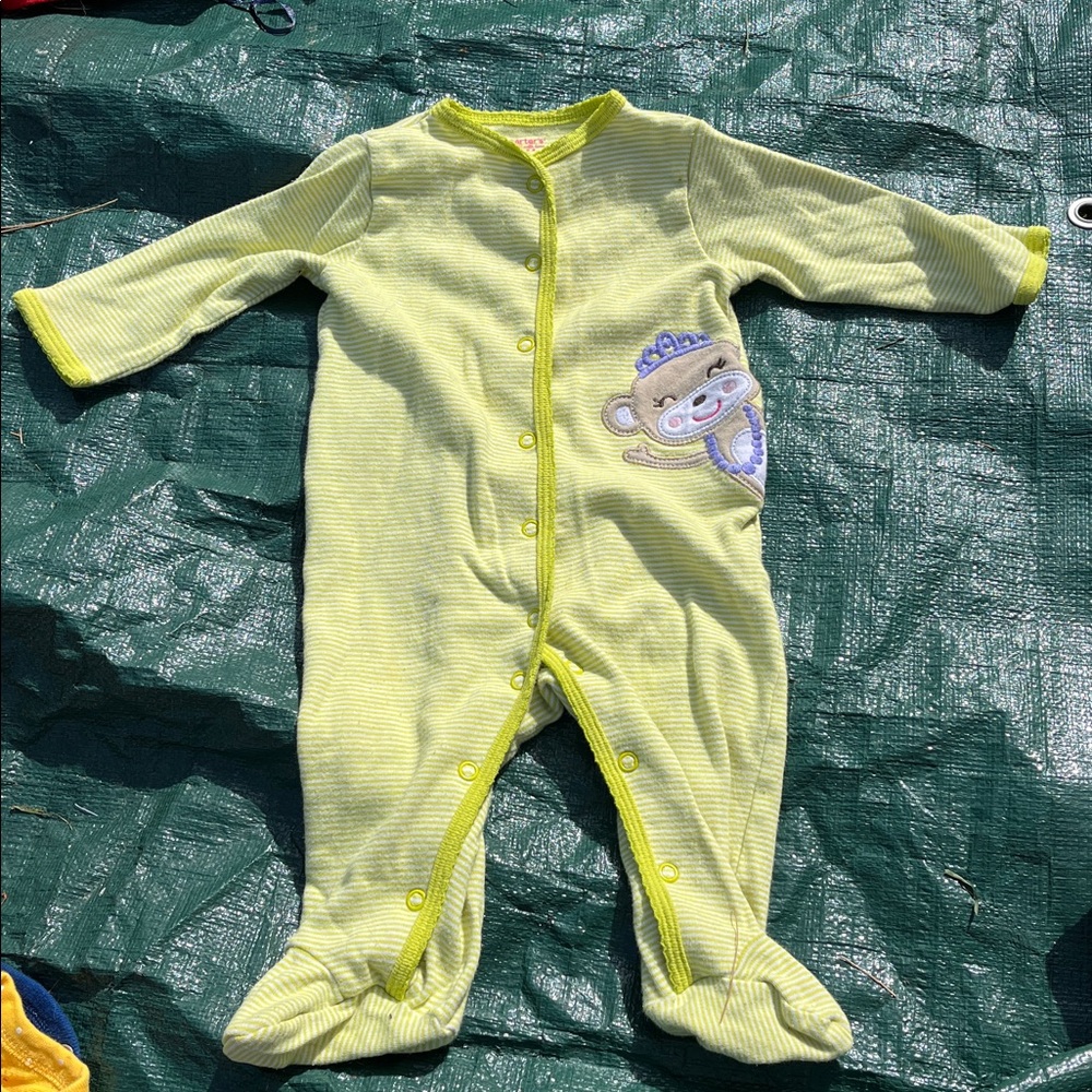 Green and White Striped Baby Onesie with Monkey Patch